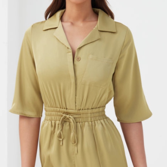 BETHAN ELASTICATED WIDE LEG JUMPSUIT GREEN - Picture 3 of 4